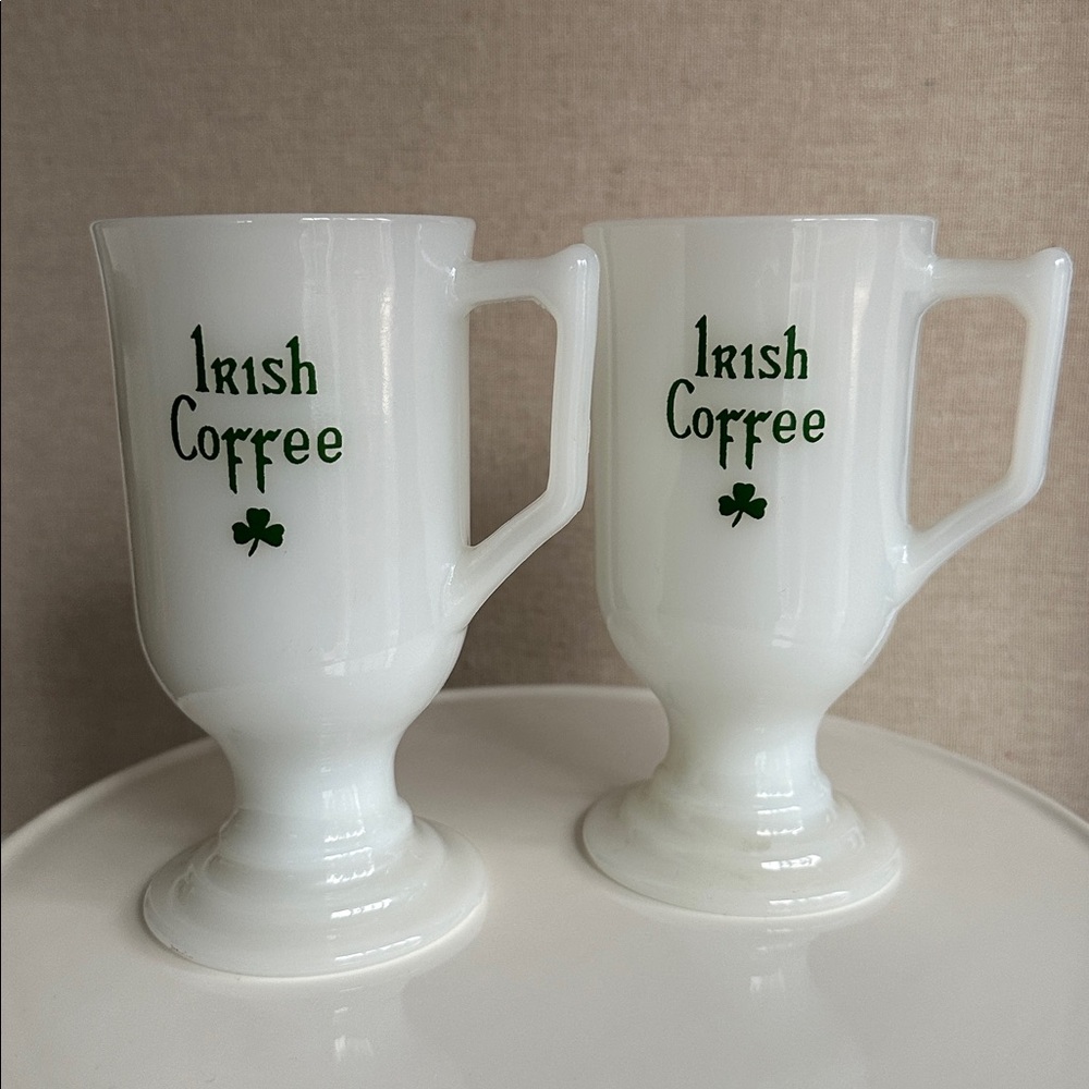 Vintage Irish Coffee Milk Glass Mugs (Set of 2)